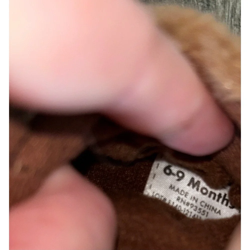 Moose Baby Booties Brown Faux Fur Animal Slippers 6-9 Months Non-Slip